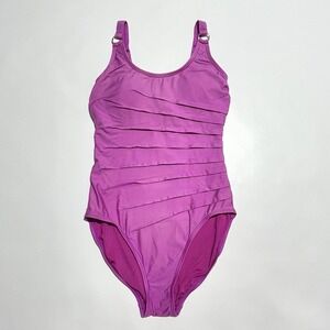 Calvin Klein Swimwear 4 Way Stretch Womens Pleated Size 6 Purple Solid One Piece